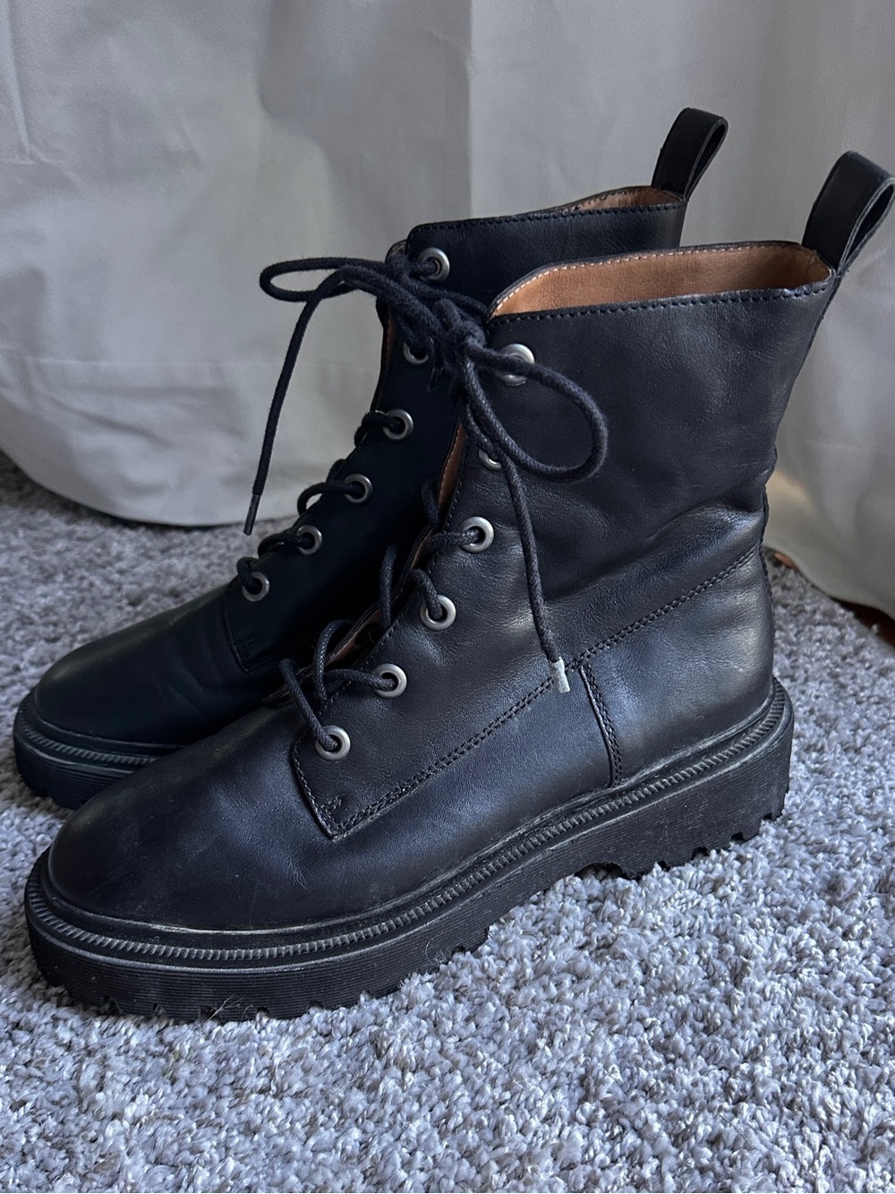 Madewell Rayna Lace-Up Black Leather Combat Boot